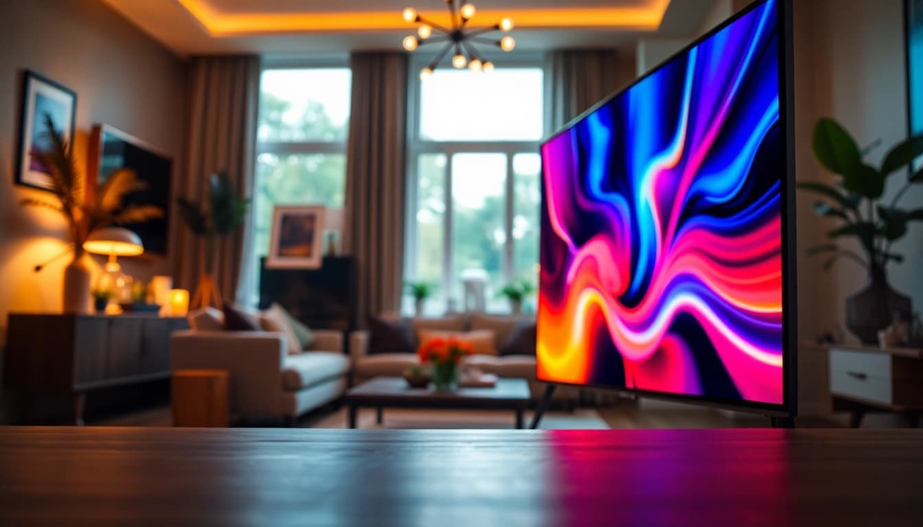 Experience the vibrant visuals of the TV88 in a stylish living room setup.