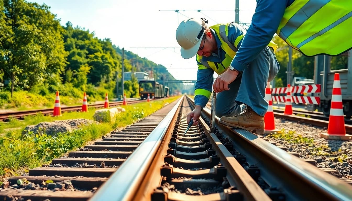Emergency Railroad Repair Services highlighted through a technician performing urgent track repairs.