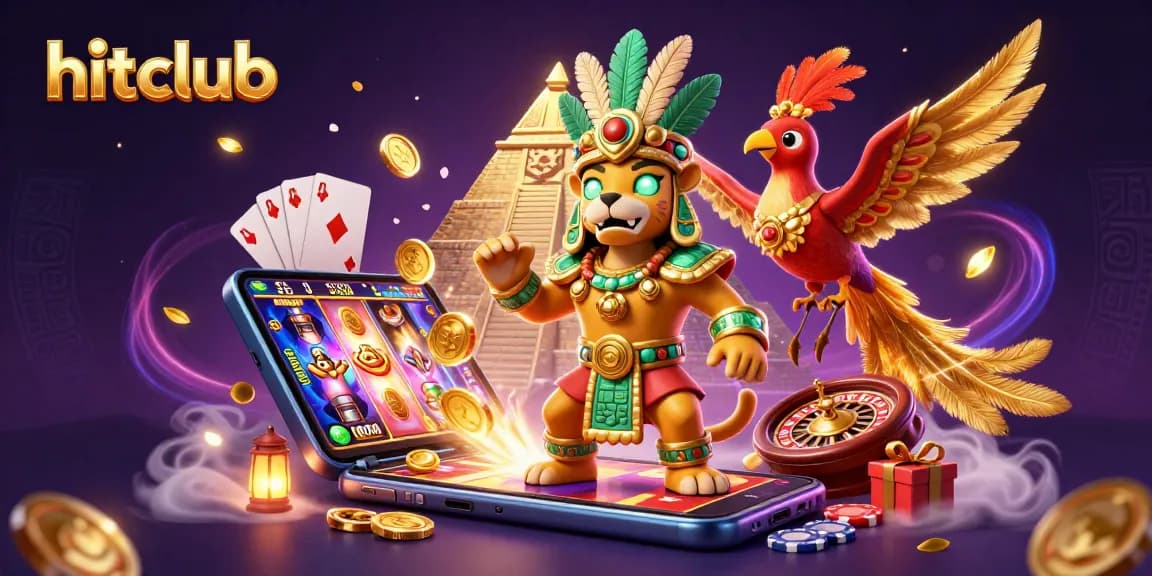Play exciting games at hitclub with a vibrant 3D casino scene featuring dynamic slot symbols.