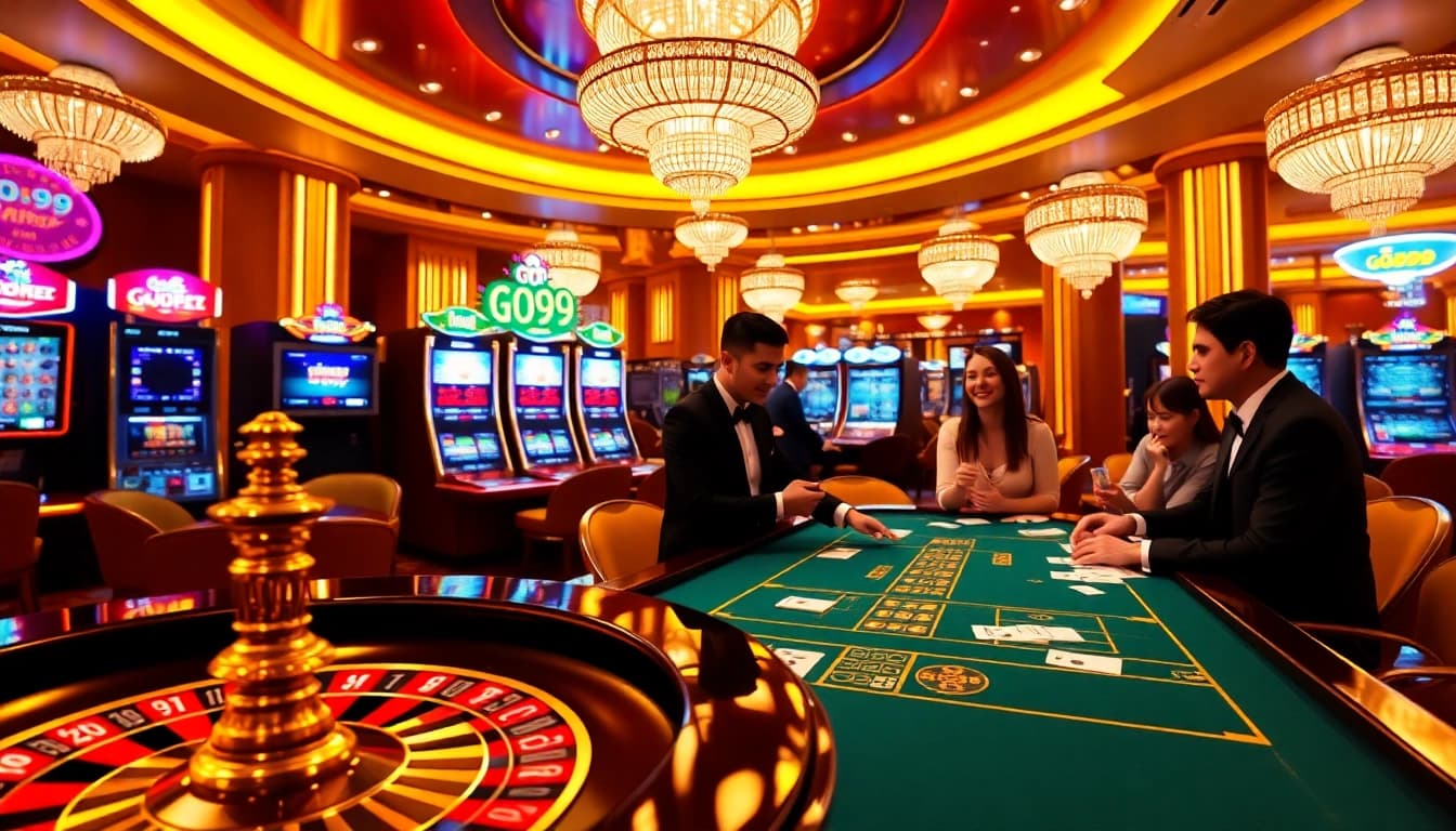 Players enjoying excitement at go99 casino table with roulette and poker games.