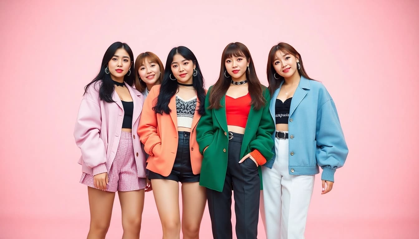 blackpink members posing together in stylish outfits, showcasing their unique personalities.