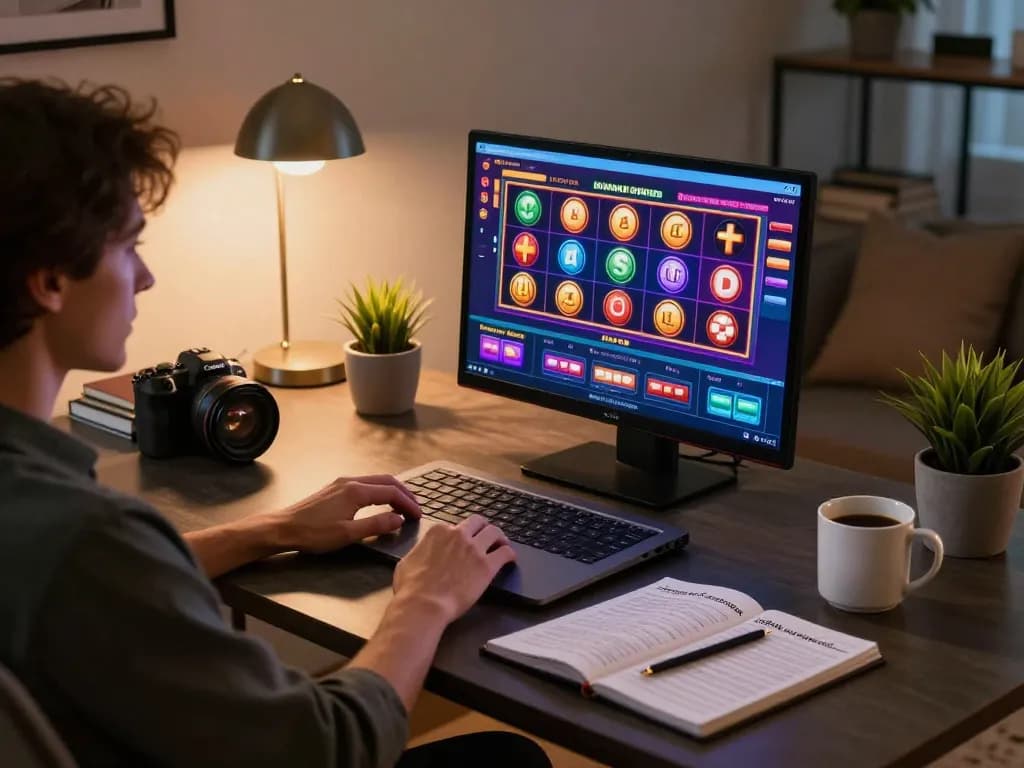 Play exciting online slots at home with O8 deal, showcasing vibrant gaming interface and strategic setups