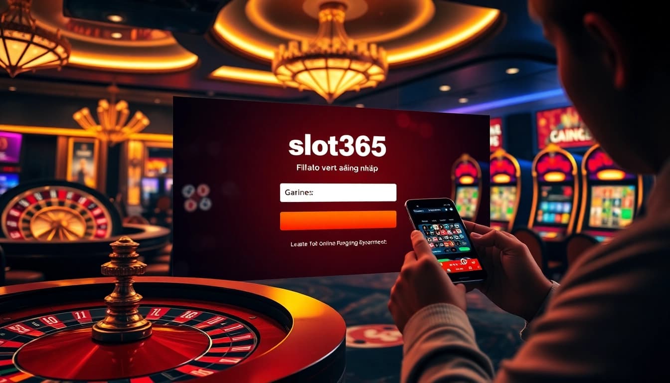 Excited gamblers accessing slot365 đăng nhập on a vibrant online casino interface.