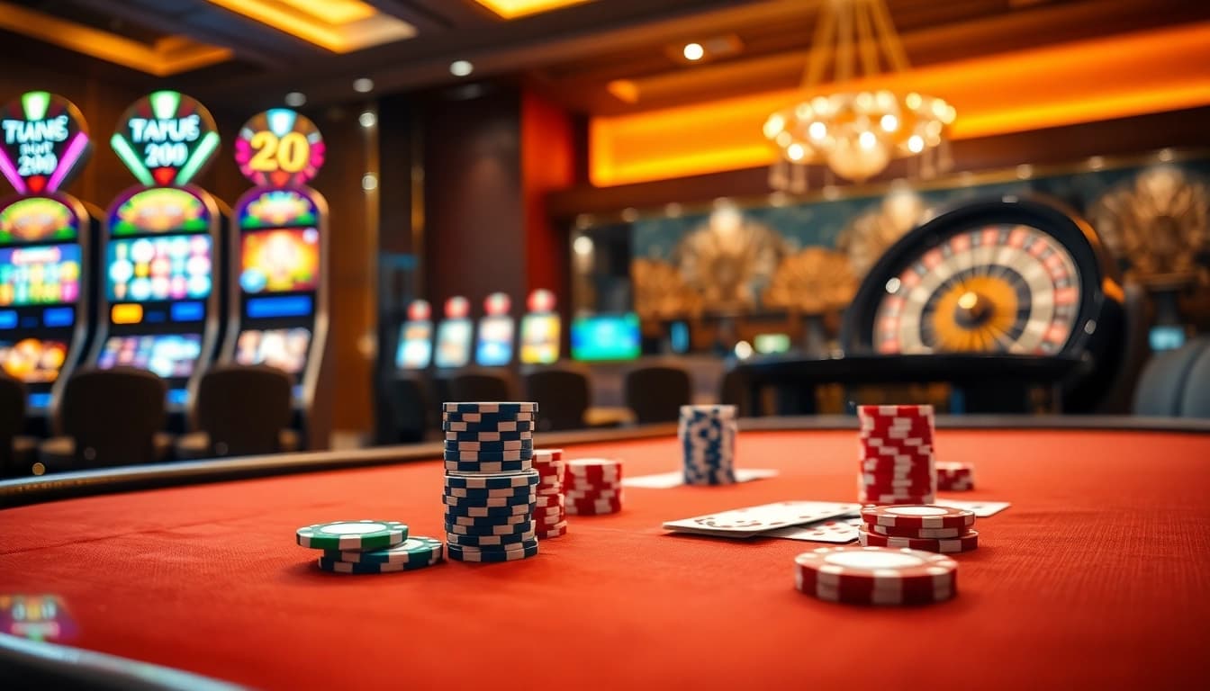 Experience the thrill of MM88 at a luxurious casino table with vibrant poker elements.