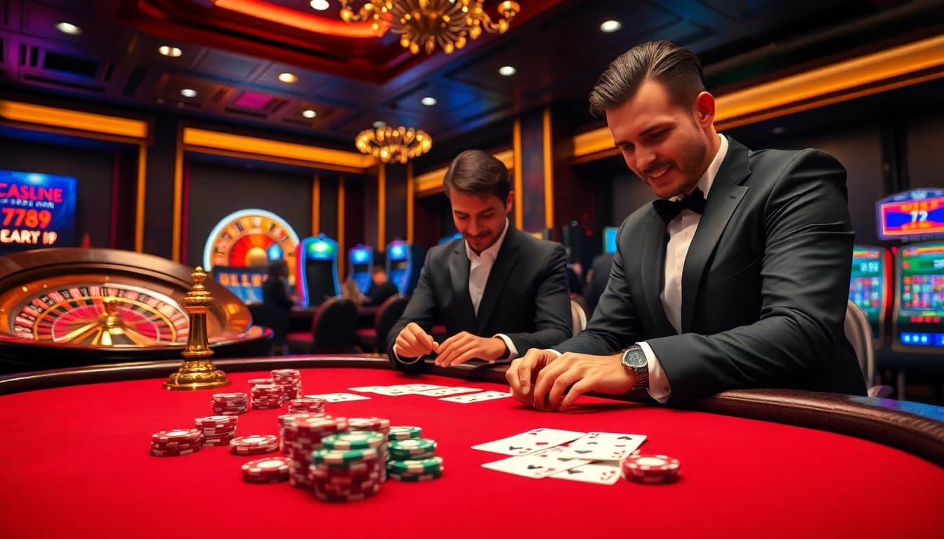 Player strategizing at the 789P casino table amidst vivid poker chips and a dazzling roulette wheel.