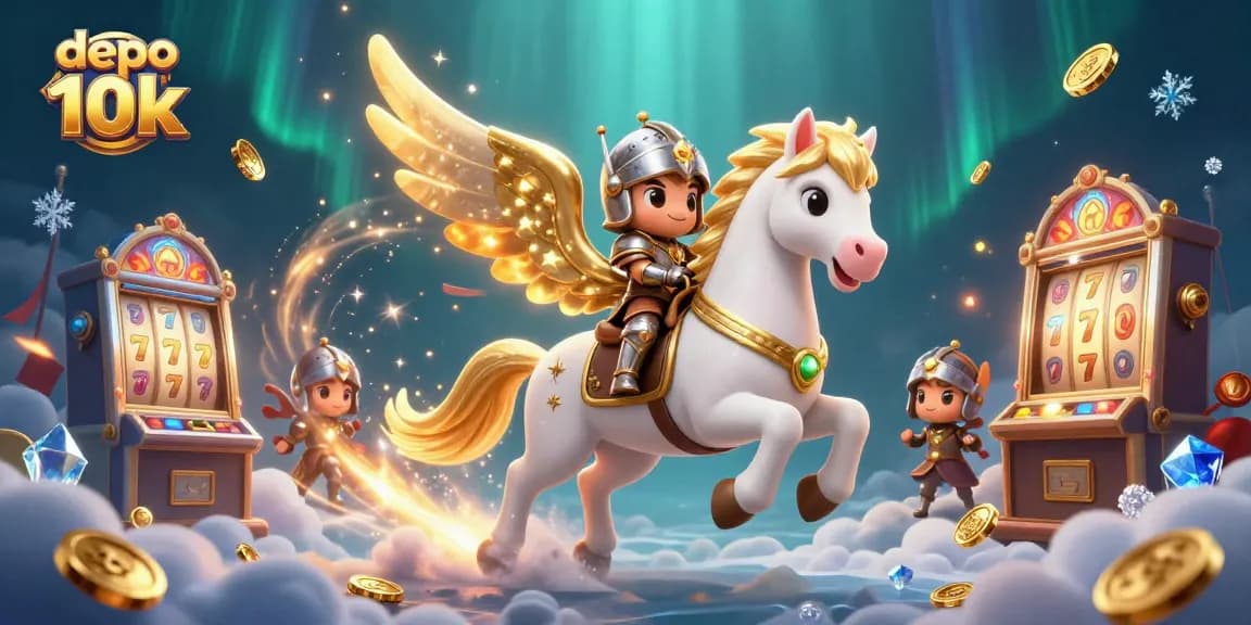 Play exciting slot games with depo 10k, featuring thrilling spins, vibrant characters, and dazzling coins.