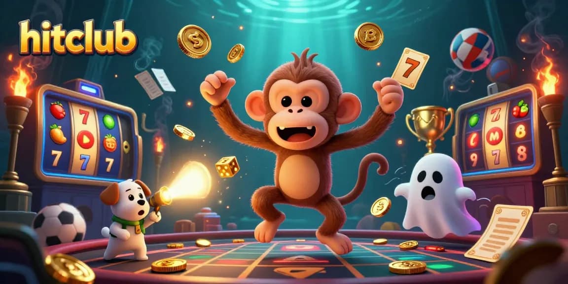 Experience the thrill of hitclub with a mischievous monkey juggling golden casino elements in a haunted setting.