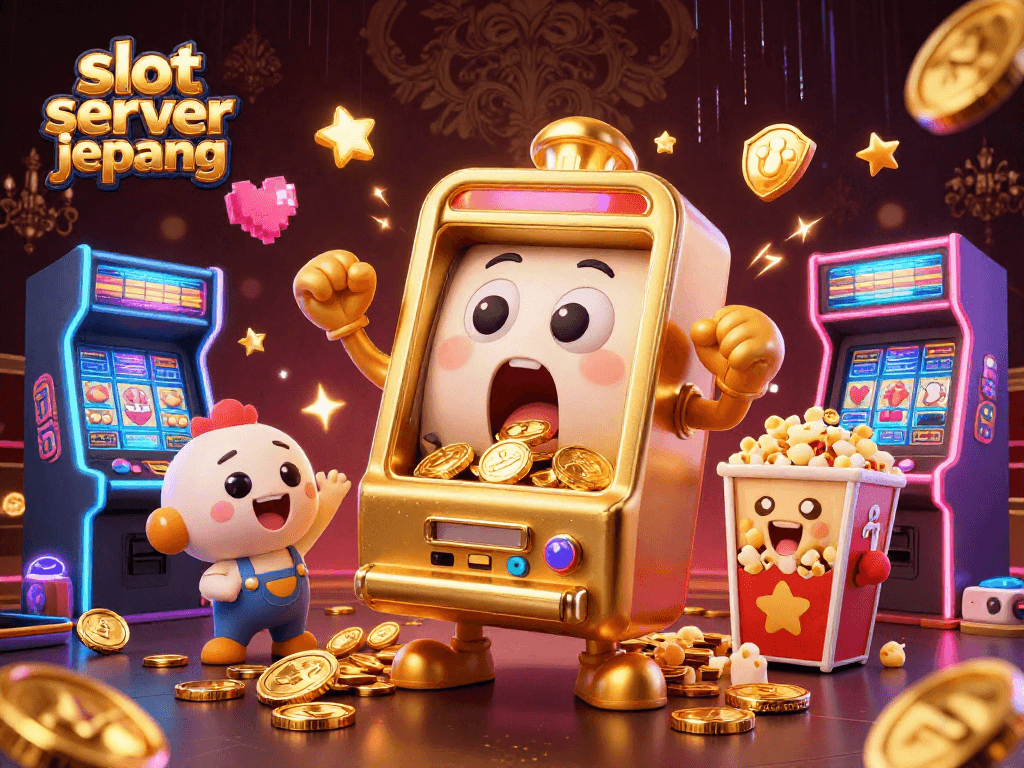 Experience excitement with slot server jepang as vibrant slot machines celebrate jackpots in a colorful casino scene.