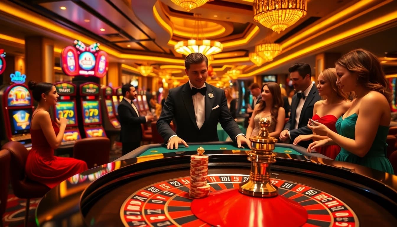 Engaging gamblers enjoying sophisticated gameplay at PG 66's vibrant casino atmosphere.