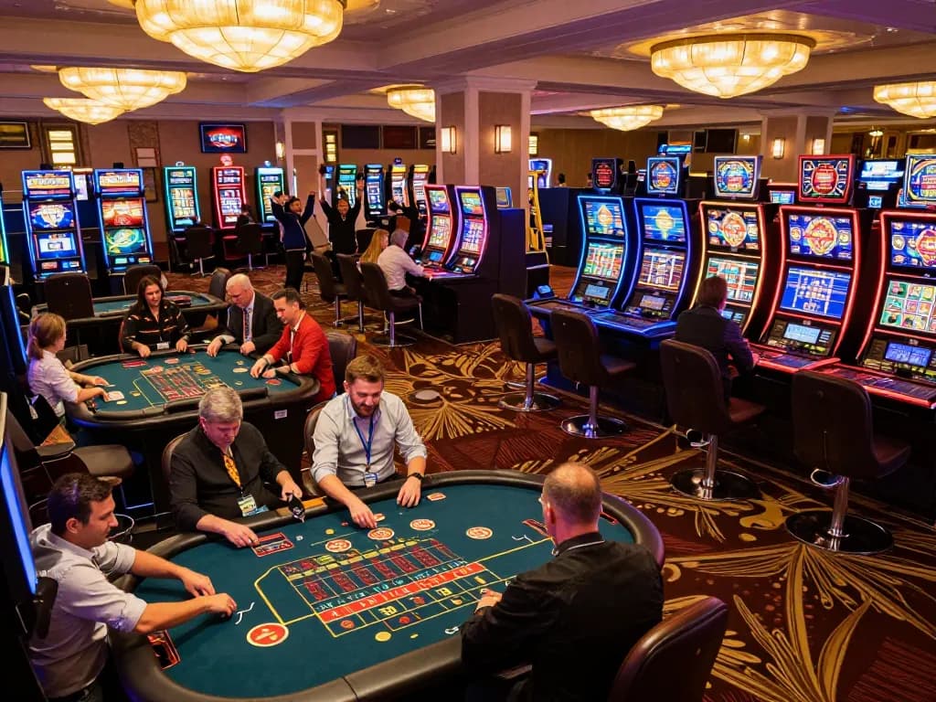 Players at NHÀ CÁI VUA88 experiencing thrilling gameplay at modern casino tables.