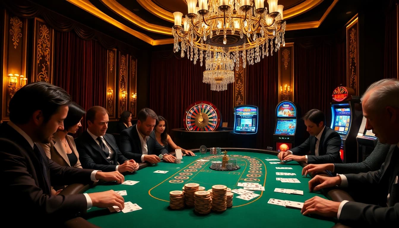 Engaging players at a high-stakes poker table evoke the allure of MV66.com casino.