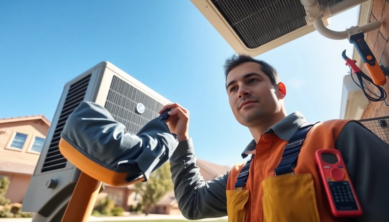 HVAC Repair Tampa technician skillfully working on an air conditioning unit in a residential area.
