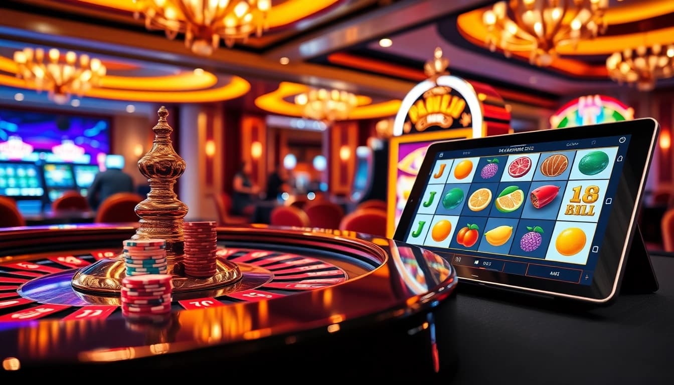 Experience RAJABARONG's thrilling gaming atmosphere with elegant tables and vibrant slot machines.