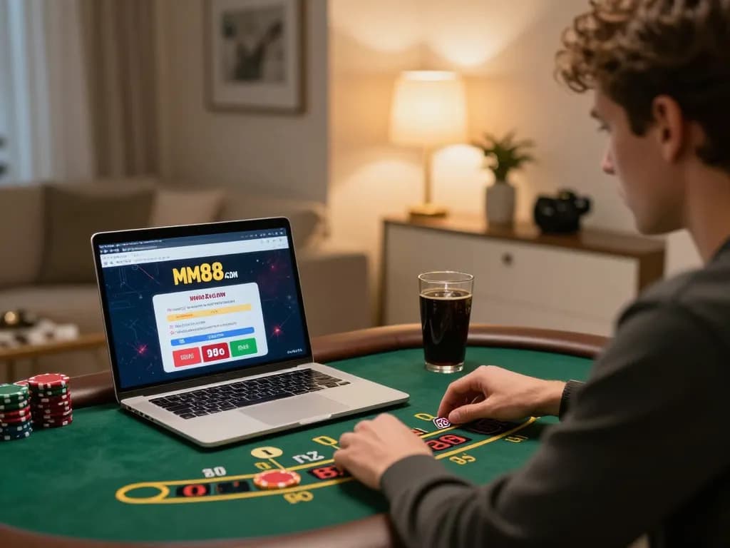 Player engaging with live dealer on MM88.COM for an exciting online blackjack game.
