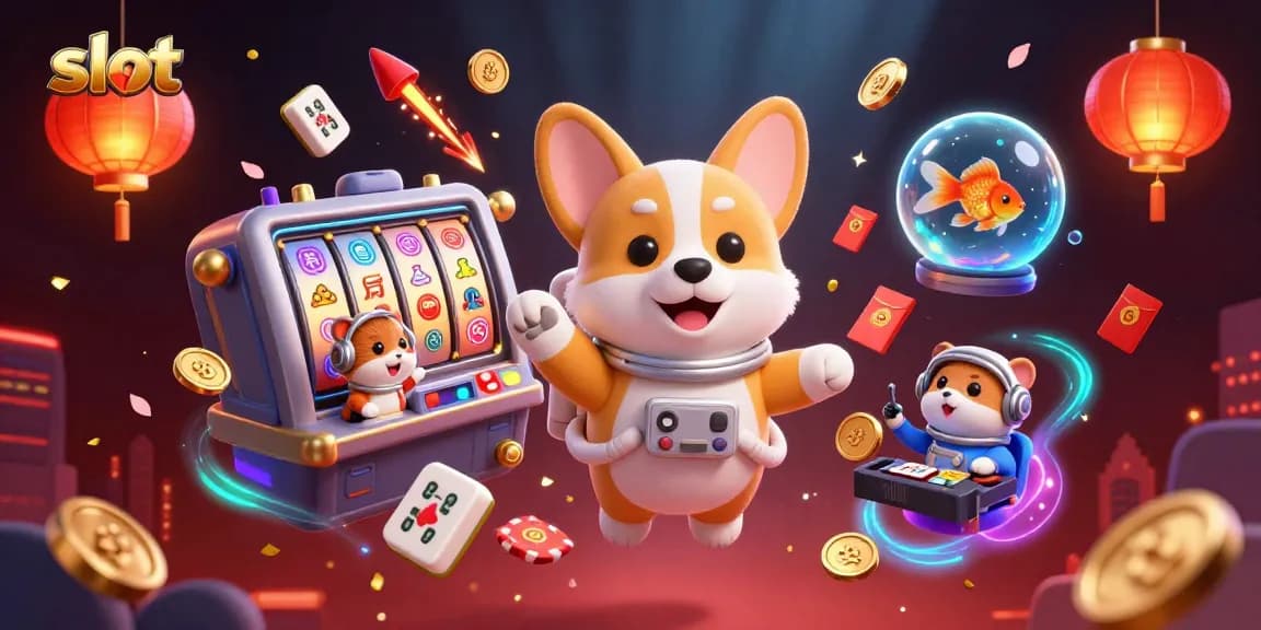 Experience thrilling slot action with a 3D cartoon astronaut corgi in a vibrant space casino.