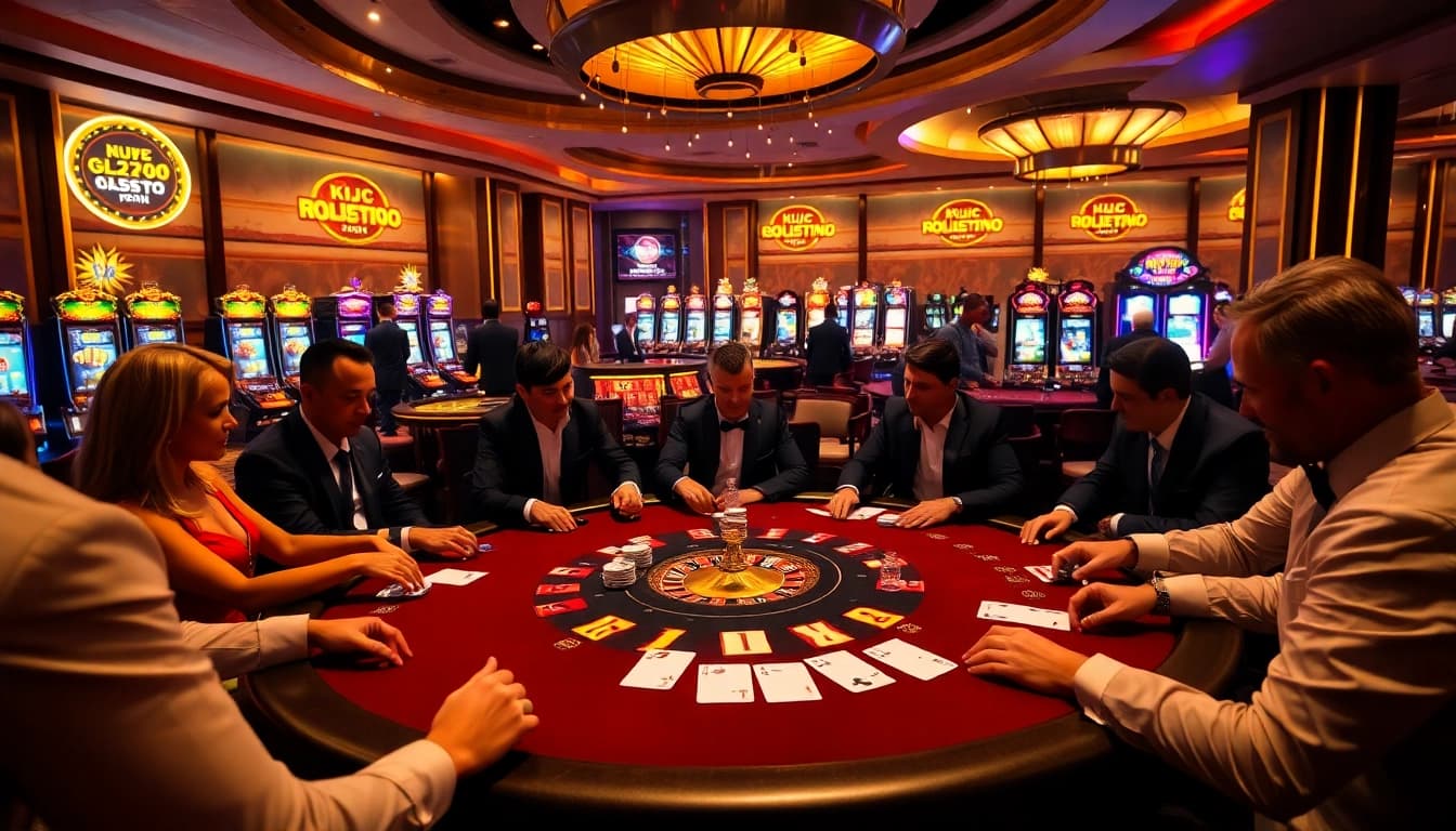 Engaging casino atmosphere showcasing KJC branding at a high-stakes poker table.