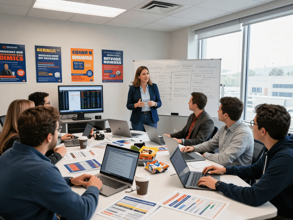 recurring donations for political campaigns with team strategizing in a vibrant office setting.