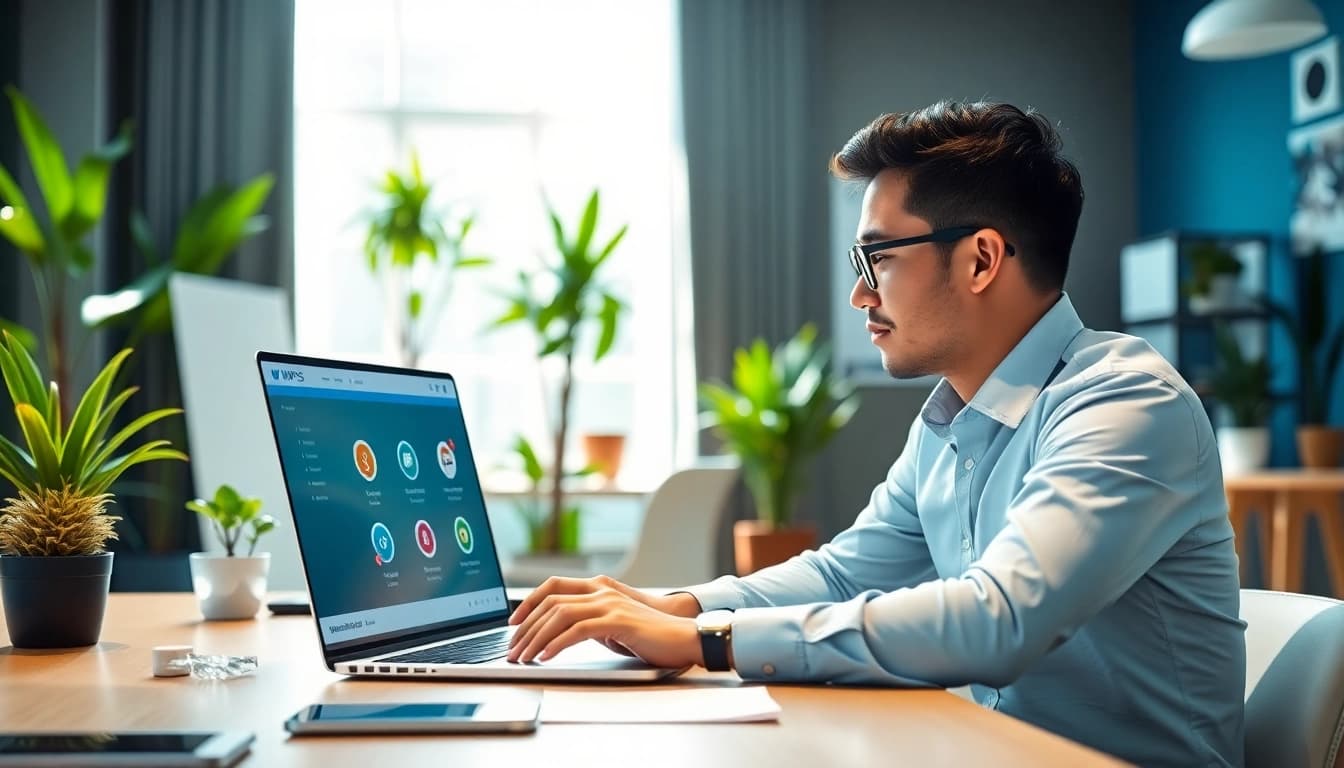 Enhance productivity with WPS办公 software in a modern office setting.