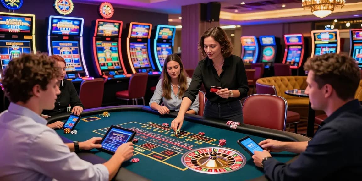 Energetic online gaming scene with players using credit cards at a modern casino.