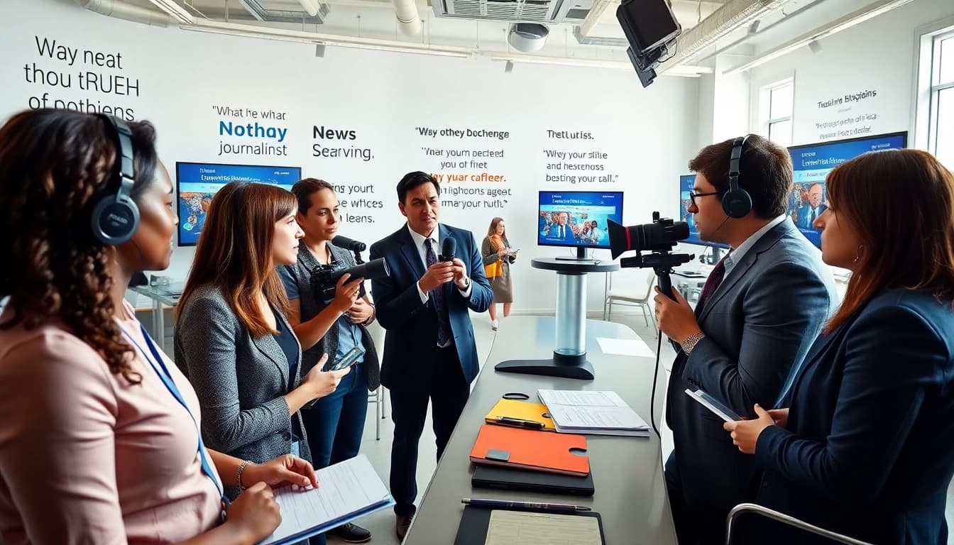 Journalists collaborating on a feature about blackchronicle in a modern newsroom.