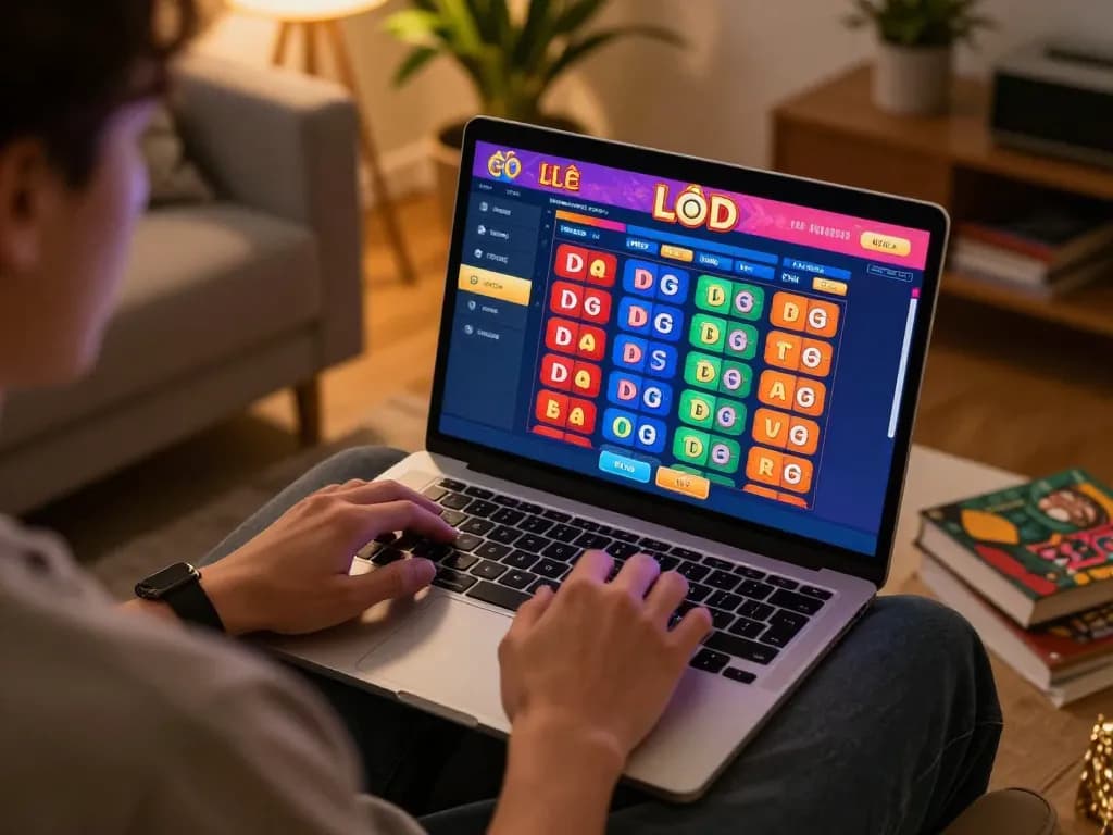 Lô đề online gameplay on a laptop showcasing vibrant interface in a cozy home setup.