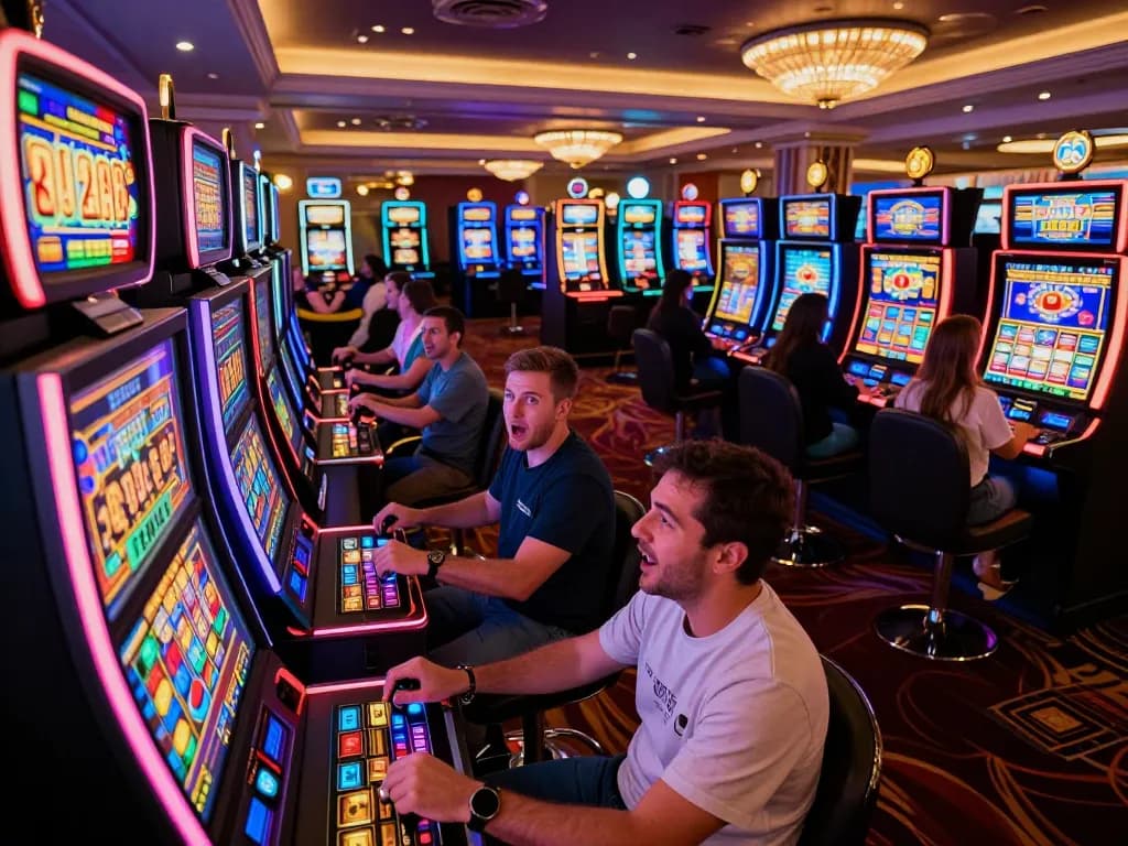 Players enjoying vibrant slot machines at five 88 casino, immersed in thrilling gameplay