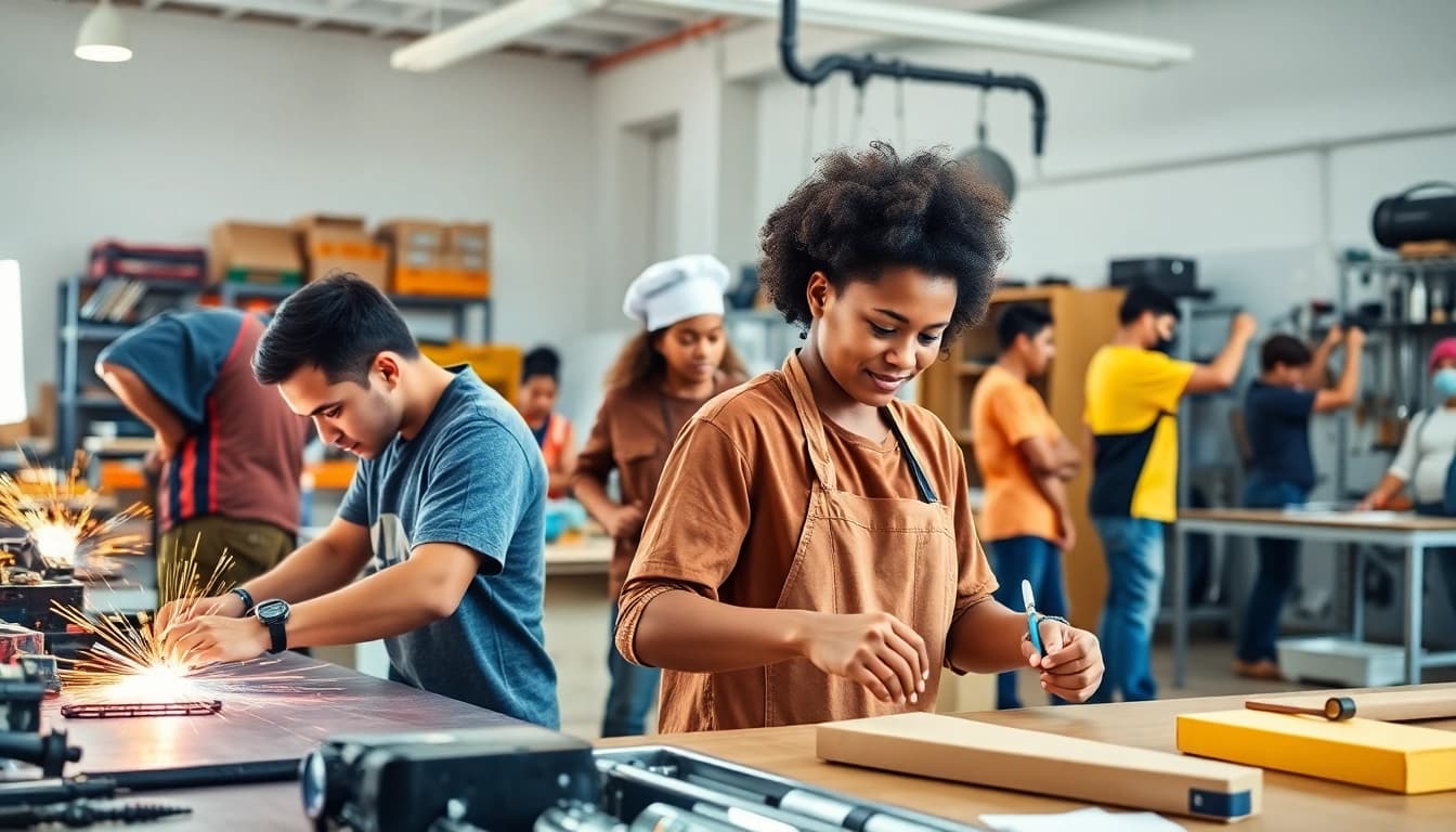 Students actively learning at trade schools in Hawaii, showcasing hands-on training in various skilled trades.