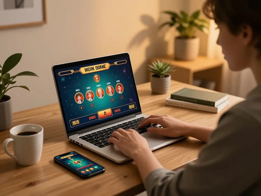 lv88 đăng nhập on a laptop during an online casino game with cozy home ambiance.