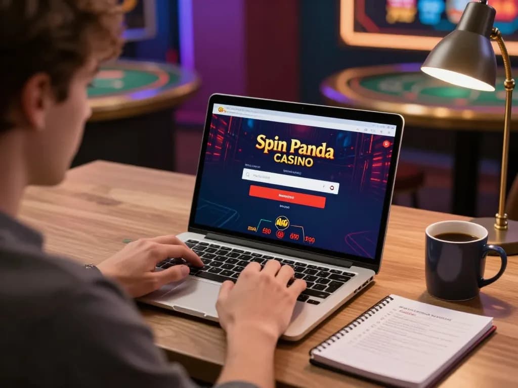 Engaging with Spin Panda Casino login interface while planning winning strategies in a cozy gaming setup.