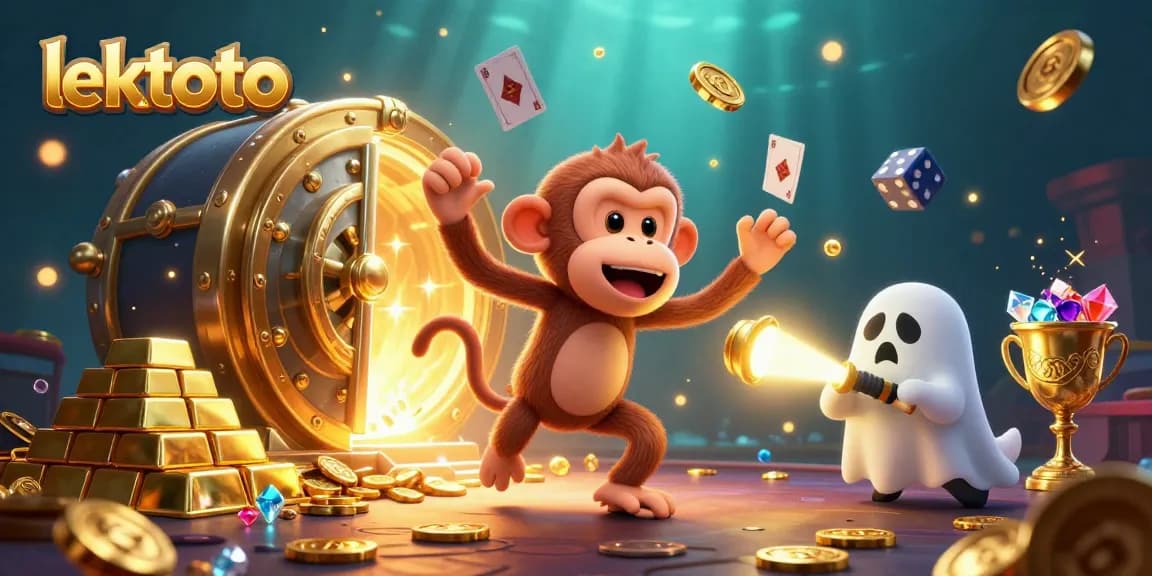 Bet big with lektoto at a haunted casino where gold coins and jewels fly amidst spooky fun.
