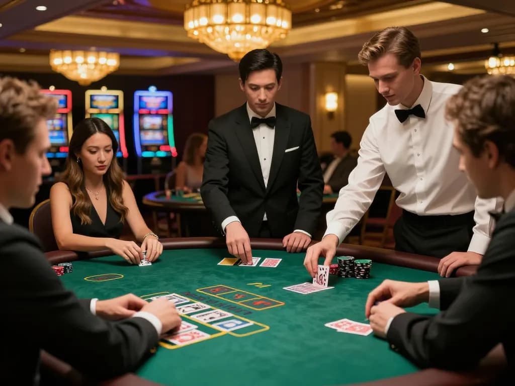 Players at SC88 engage in strategic blackjack betting, showcasing an upscale casino atmosphere with intense focus.
