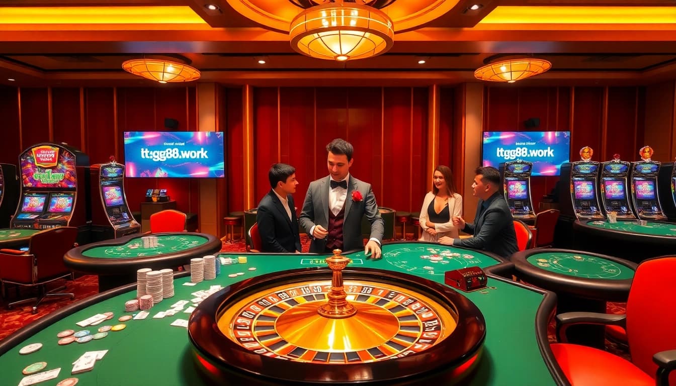 Playing at GG88: A vibrant casino scene showcasing excitement and luxury in gambling.