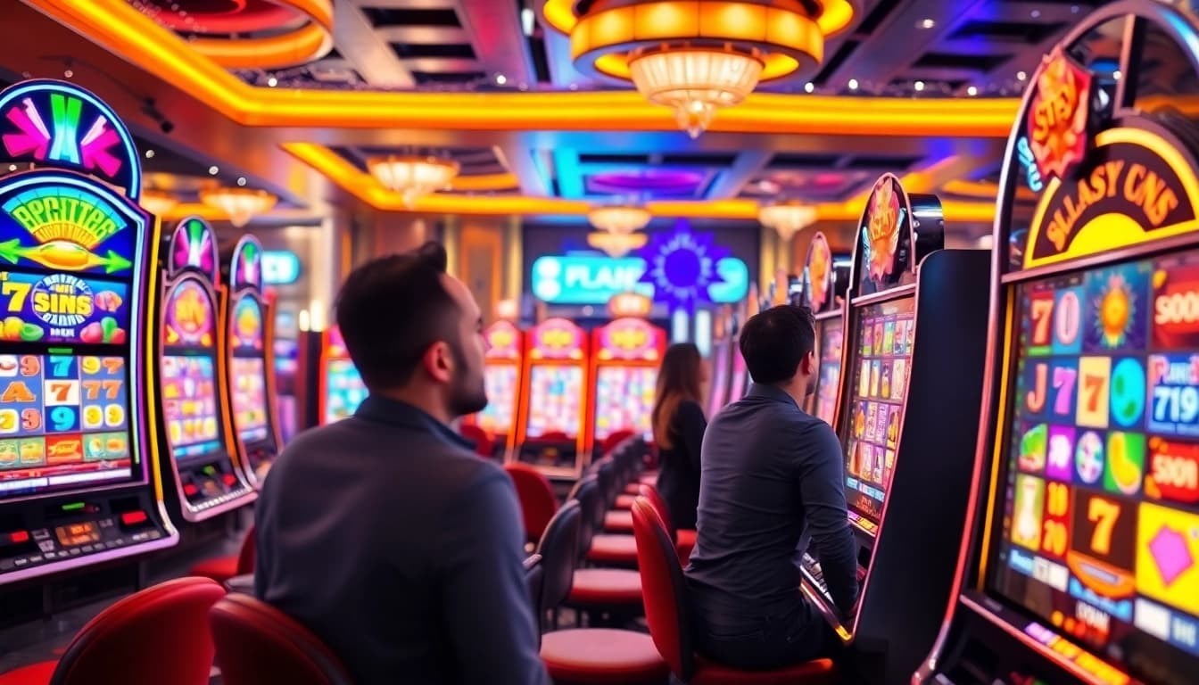 Menangkan slot deposit 1000 dengan suasana kasino yang ceria dan mesin slot berwarna-warni.