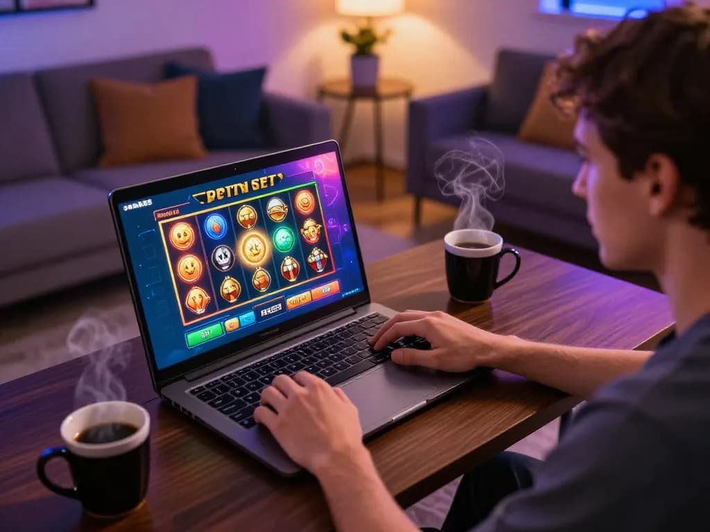 Engaging player enjoying online slot games at Seri33, showcasing a vibrant gaming atmosphere.