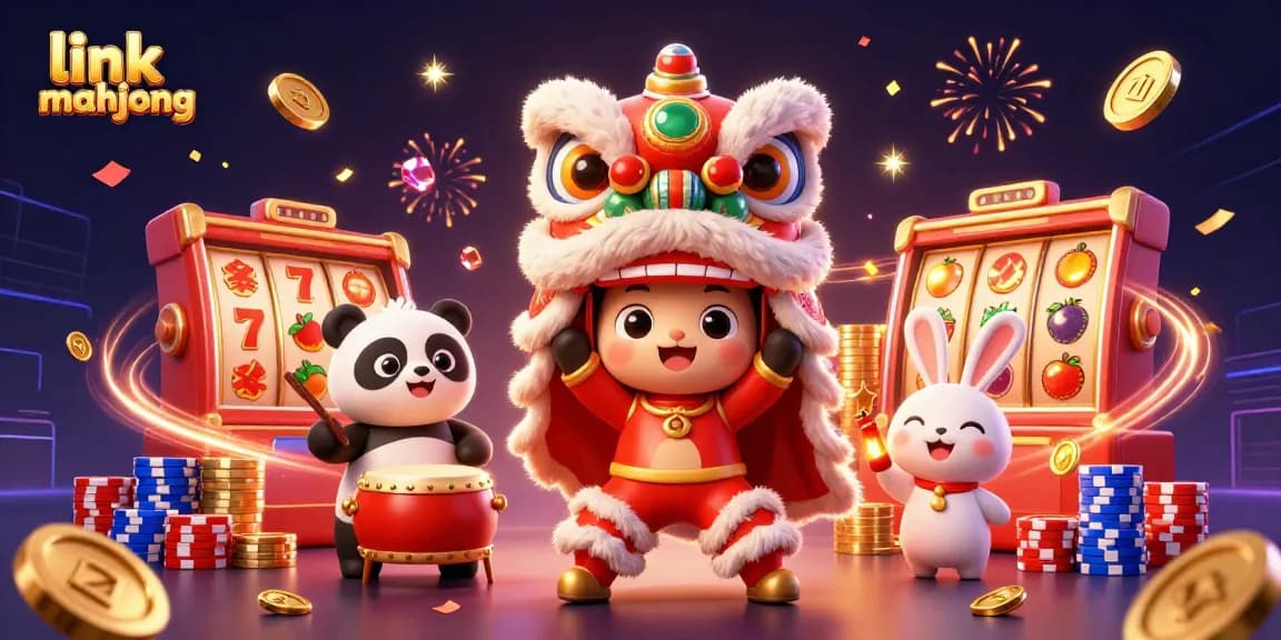 Experience excitement with link mahjong through dynamic slot game elements and playful characters.