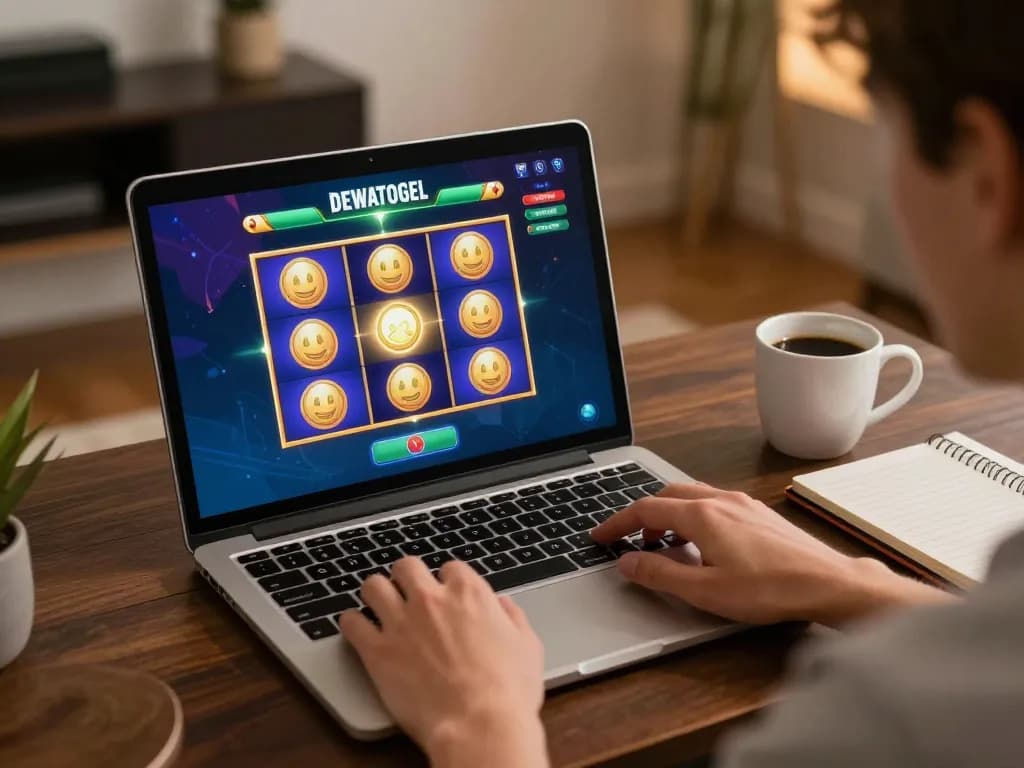 Experience thrilling gameplay with DEWATOGEL's vibrant slots, capturing users' excitement in an engaging setup.