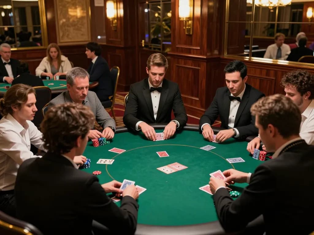 Intensely focused players strategizing their next moves in a 789 win poker tournament.
