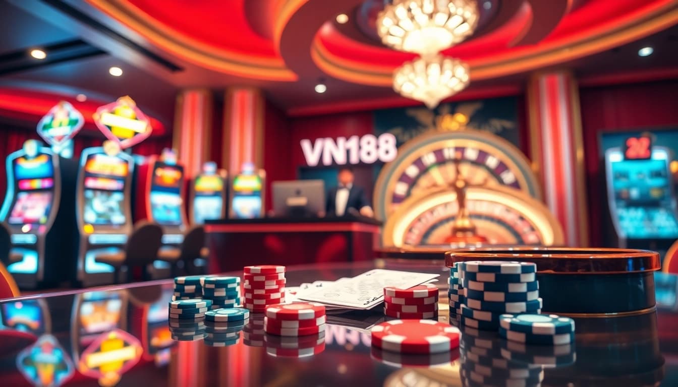 Engaging scene of vn168 đăng ký registration at a luxury casino, showcasing betting excitement.
