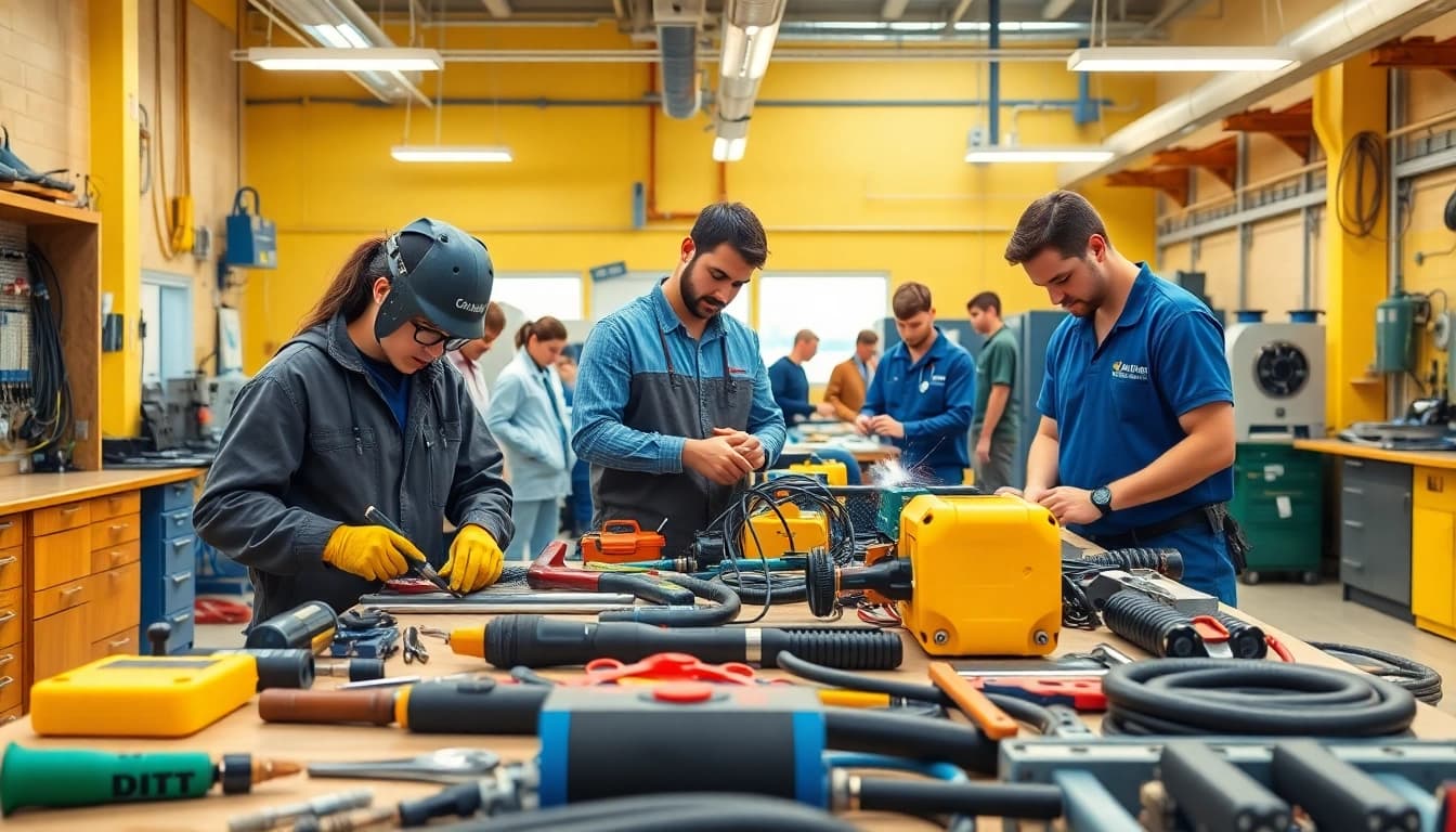 Exploring trade schools in southern California with students engaged in vocational training and hands-on learning.