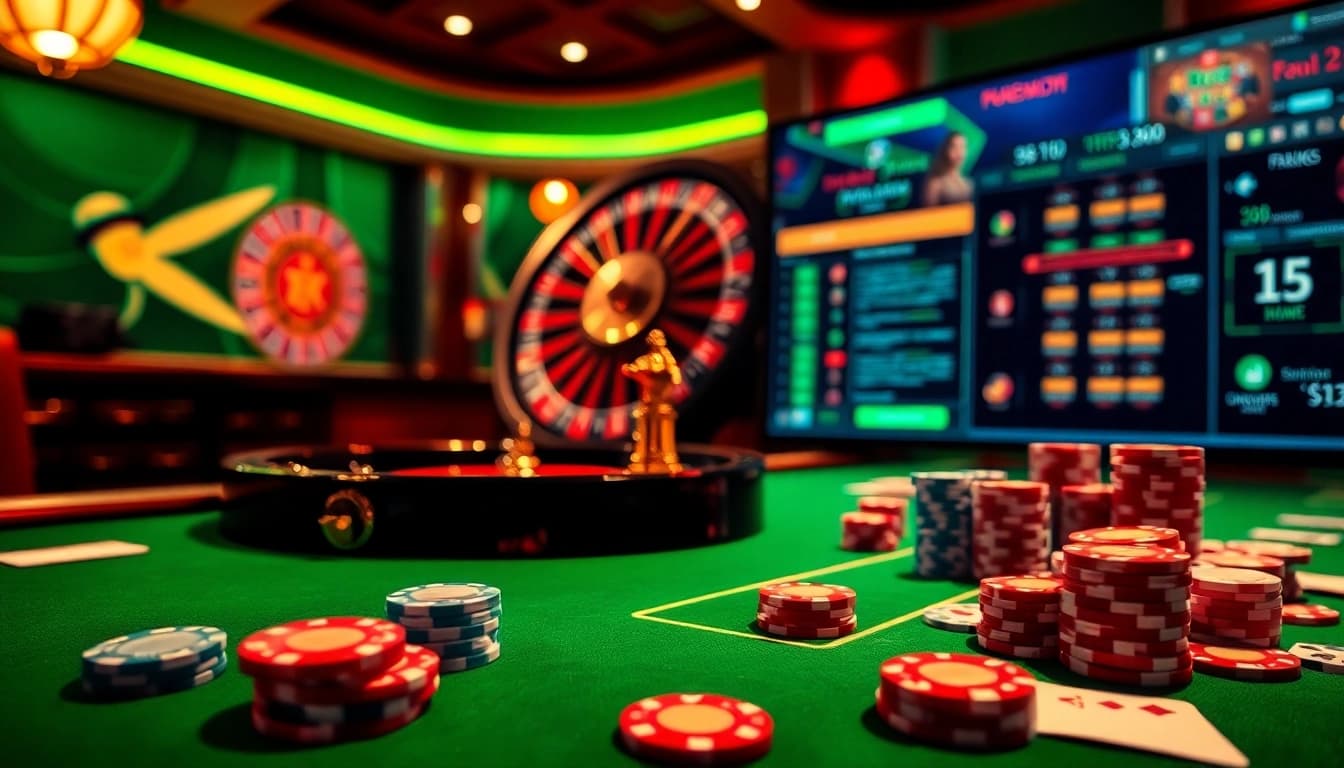 Experience F8 BET gaming excitement at a luxurious casino table with poker chips and cards.
