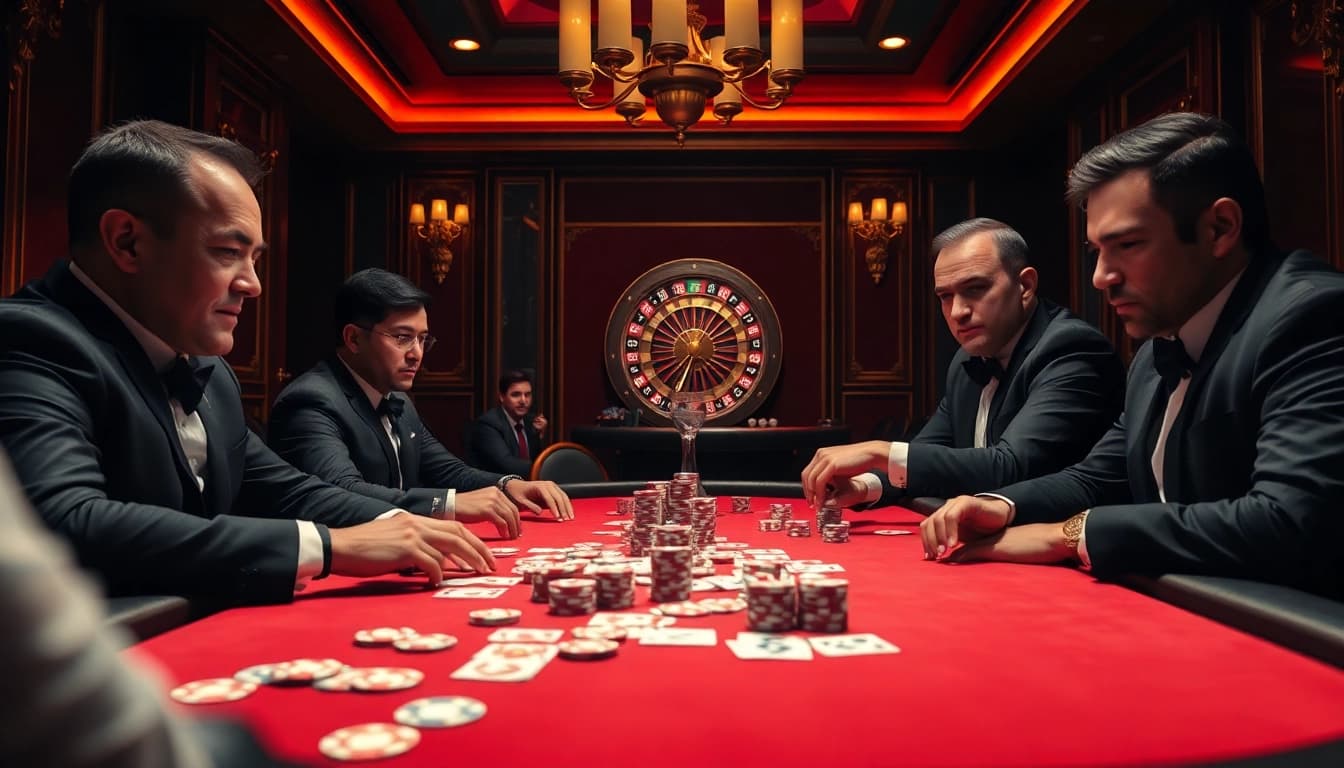 Engage with kpi4d strategies in a high-stakes poker game set in a luxurious casino.
