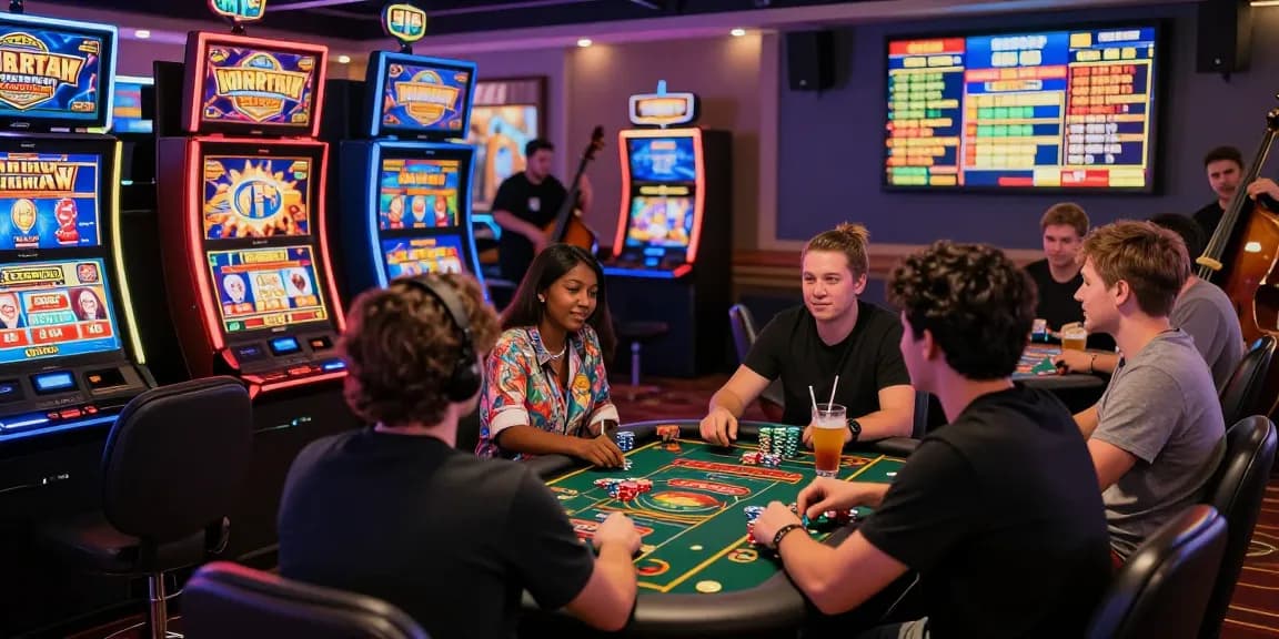 Dynamic scene of players enjoying slot depo 5k games in an engaging live casino atmosphere.