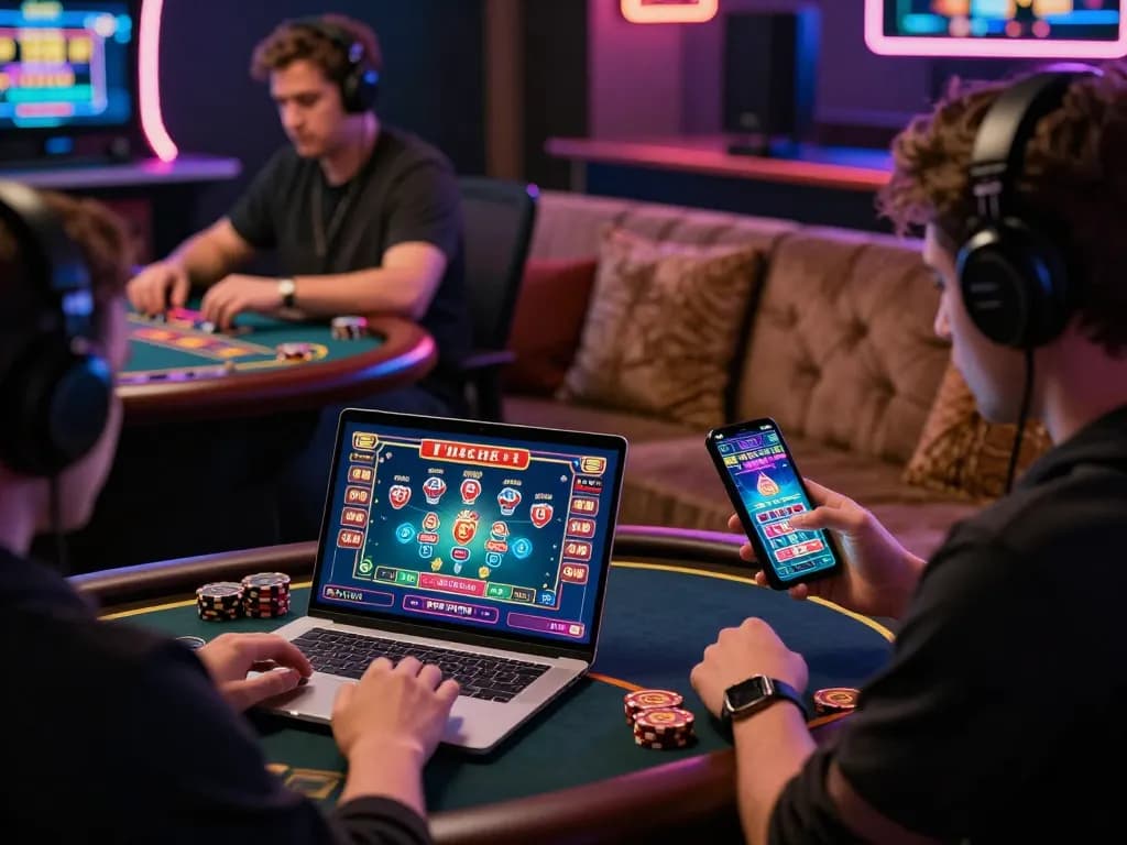 Players enjoying online games at https://hitclub9.us.com/, showcasing excitement and interaction in a vibrant casino setting.