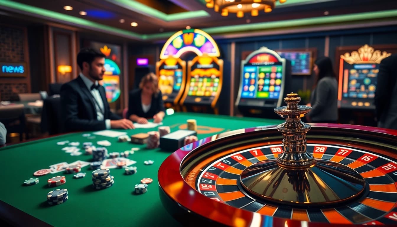 Engage with new88 at a vibrant casino scene featuring games, players, and excitement.