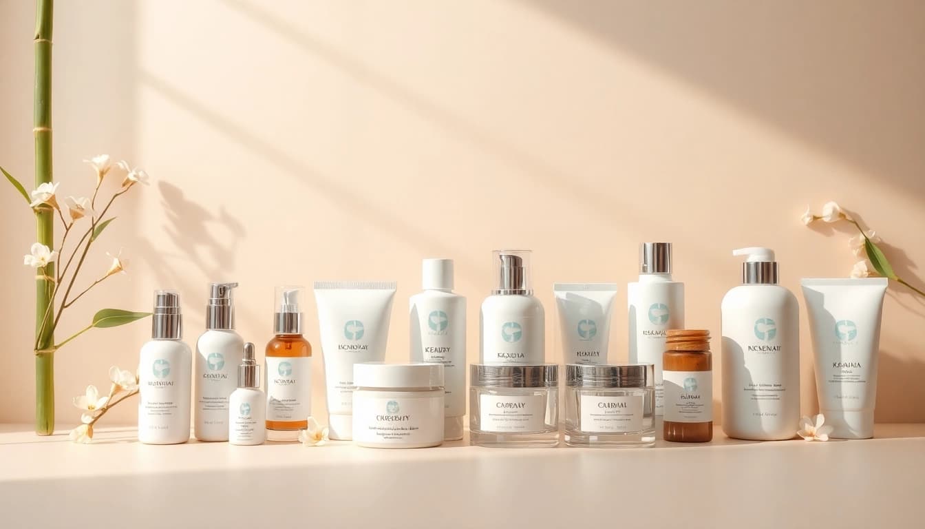 K-Beauty i Sverige – produktpresentation som visar populära hudvårdsprodukter i en lugn och inbjudande layout.