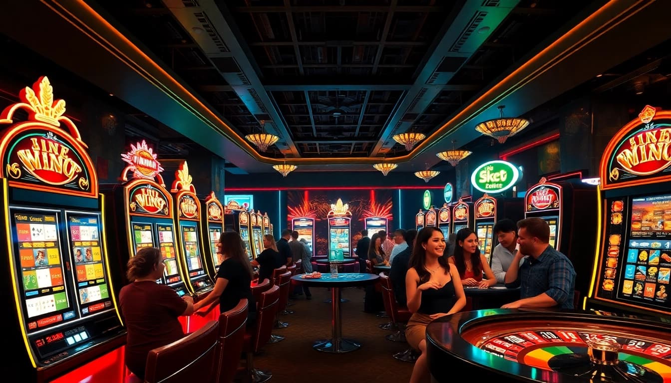 Experience the excitement of idnslot in a luxurious casino setting with players engaged in winning.