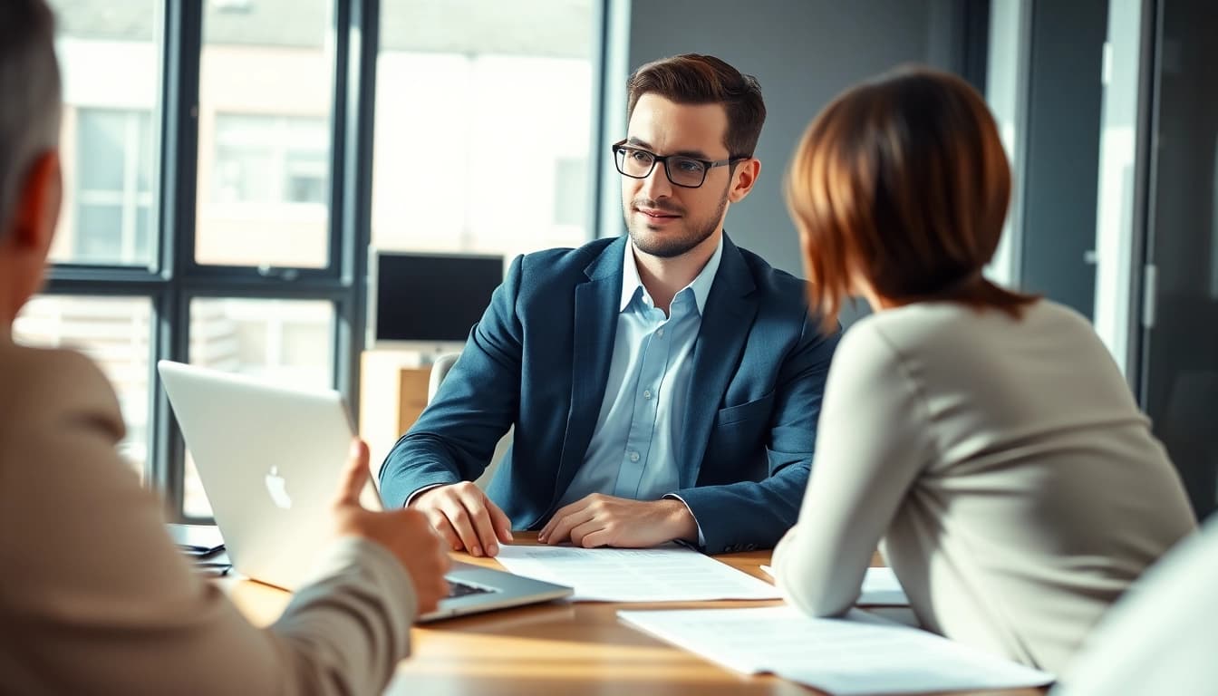 Empathetic Houston Personal Injury Attorney consulting with a client in an office.