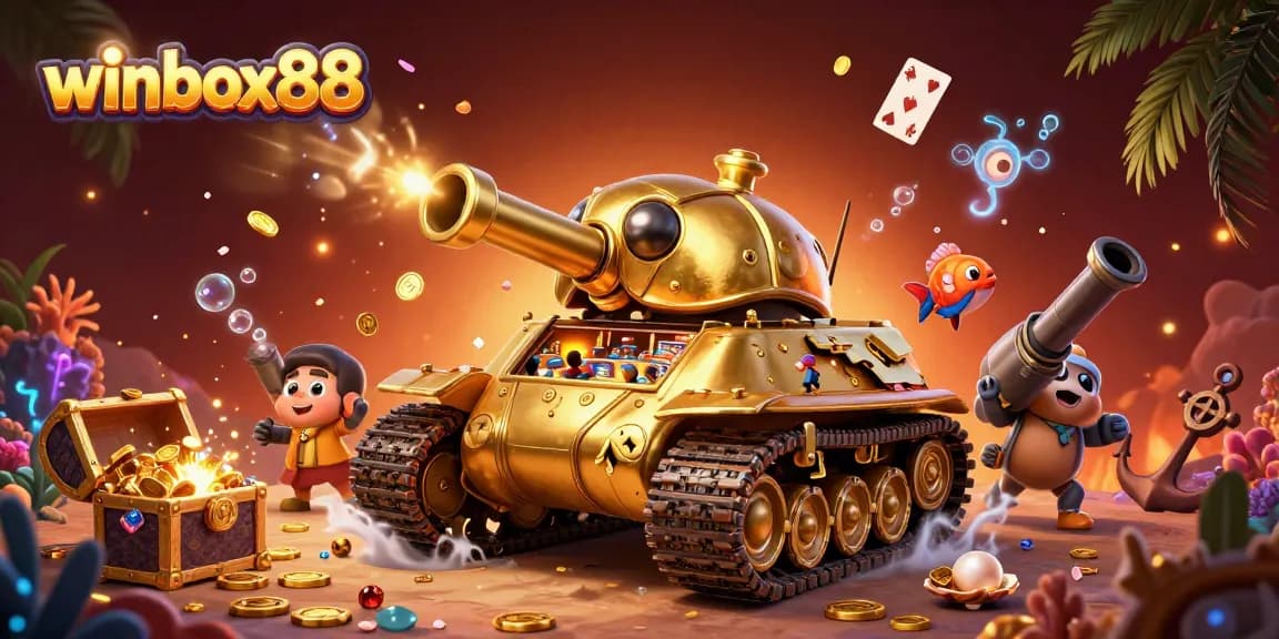 Engage with winbox88 in this vibrant 3D casino scene bursting with action and colorful treasures.