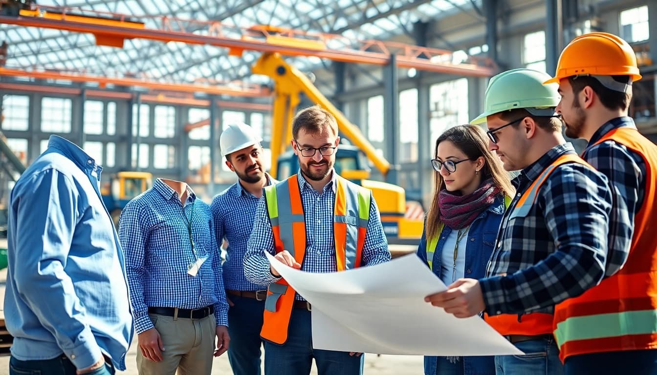 Team engaged in effective construction quality management at a vibrant construction site.