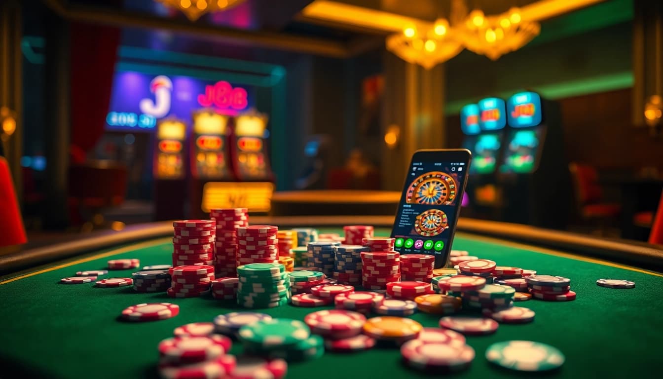 Players enjoy the thrilling J88 online gambling experience at a high-stakes casino table.